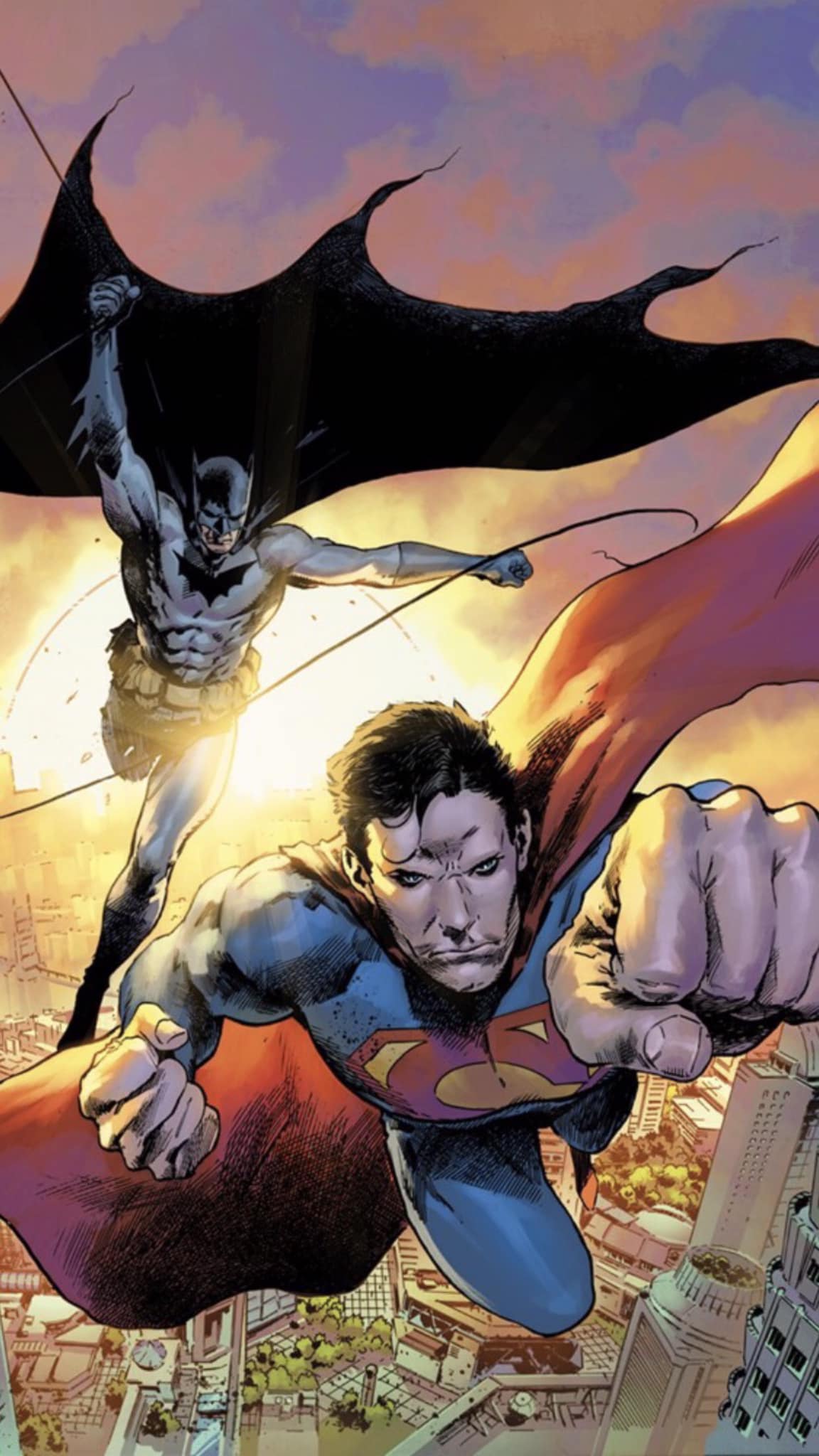 Superheroes Flying Batman Superman Action Scene Print Poster