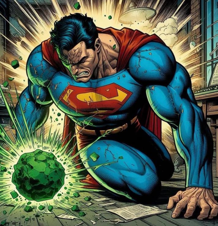 Superman Destroying Kryptonite Illustration Print Poster