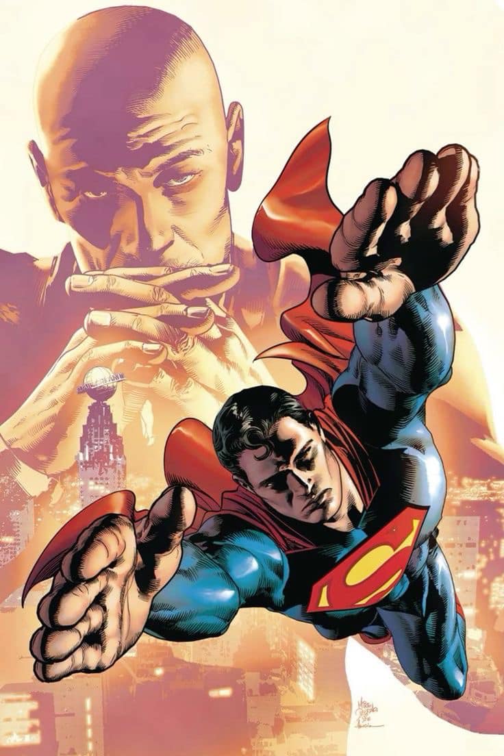 Superman Flying With Heroic Figure Background Print Poster