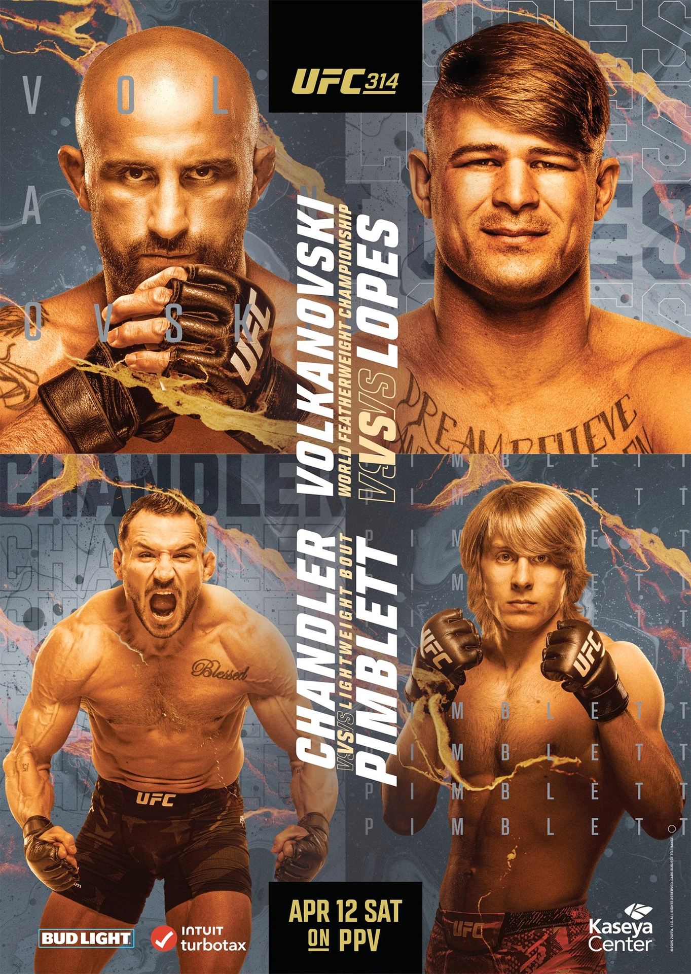 UFC 314 Volkanovski Vs. Lopes Poster Print