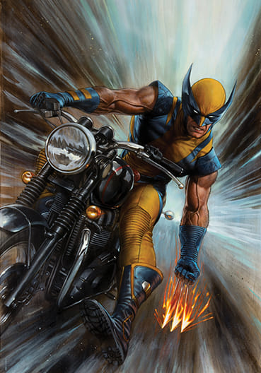 Wolverine On Motorcycle Action Print Poster