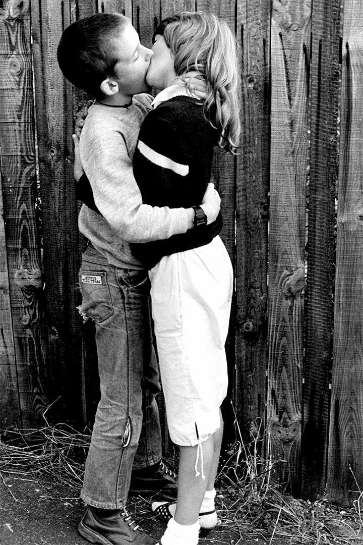 Young Love Small Boy And Girl Kissing Painting Wall Home Decor Poster