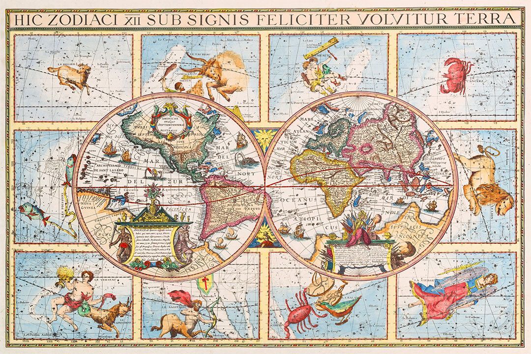 1615 Astrology Unusual Historic Old World Zodiac Map Keychain