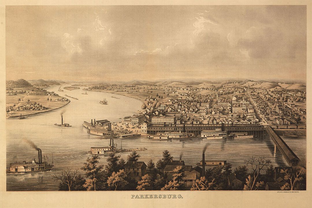 1861 Parkersburg West Virginia Old Panoramic City Map Keychain