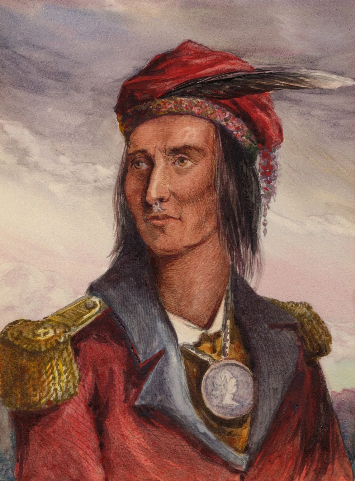 1868 Native American Indian Tecumseh Glossy Keychain Painting Print