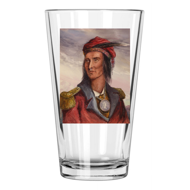 1868 Native American Indian Tecumseh Photo Painting Pint Beer Drinking Glass