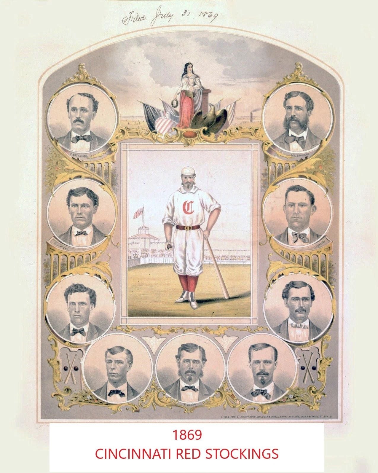 1869 Cincinnati Reds Team Magnet Baseball Picture Red Stockings Mlb