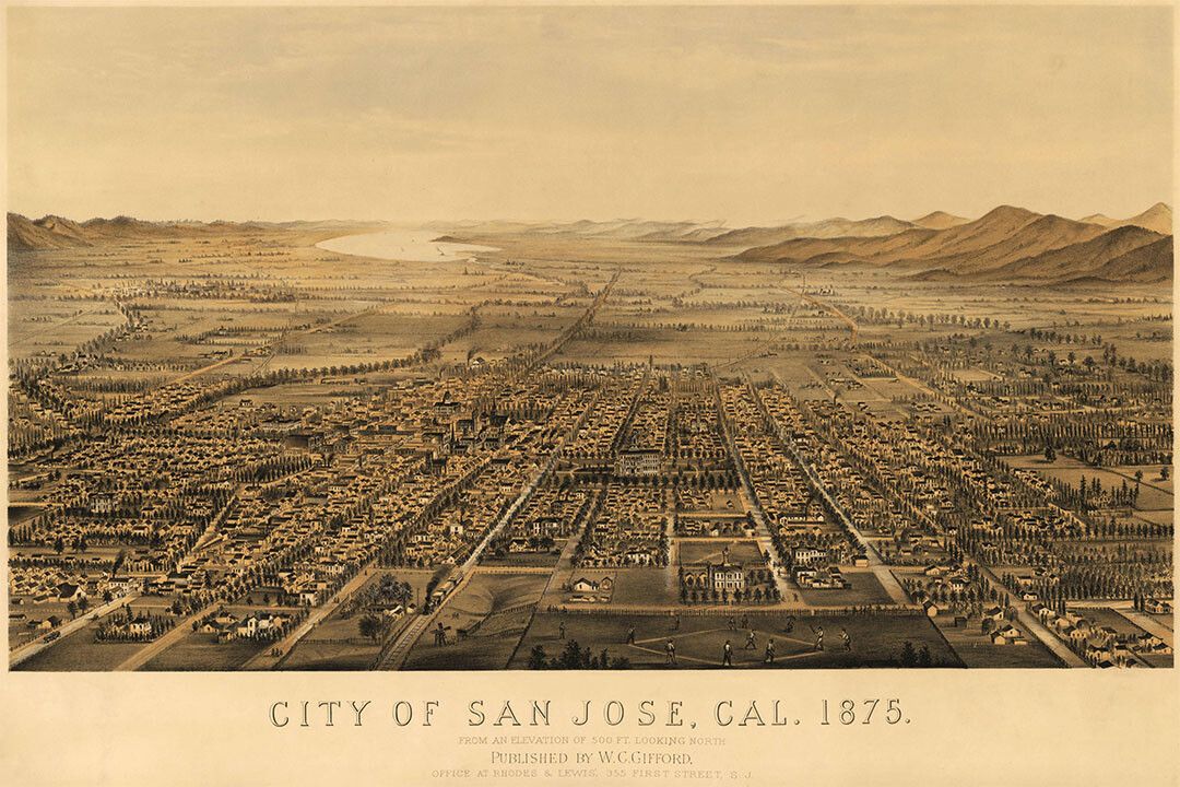 1875 San Jose California Vintage Old Panoramic City Map Art Poster
