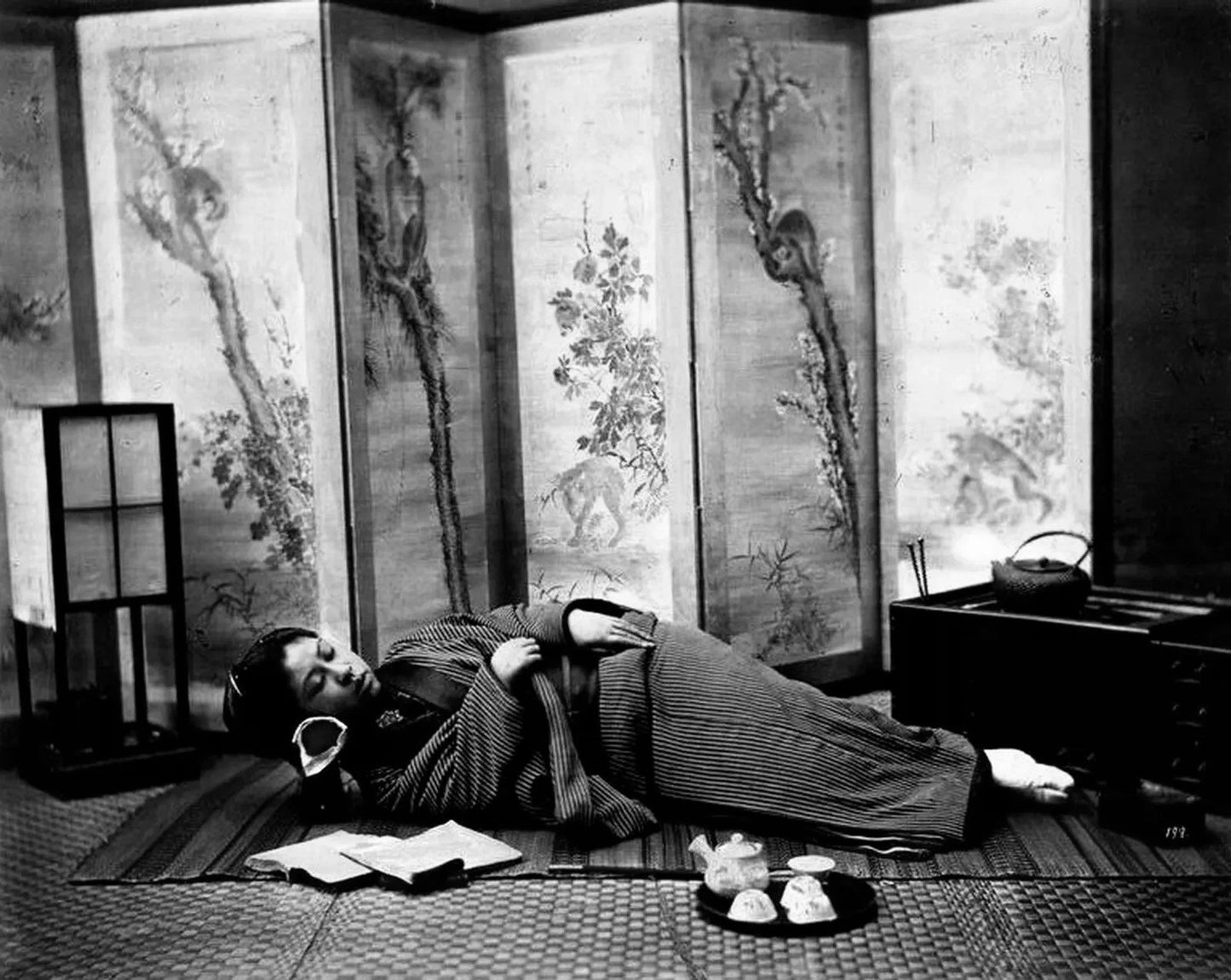 1880S Japan Sleeping Woman Dressed As Geisha Retro Picture Photo
