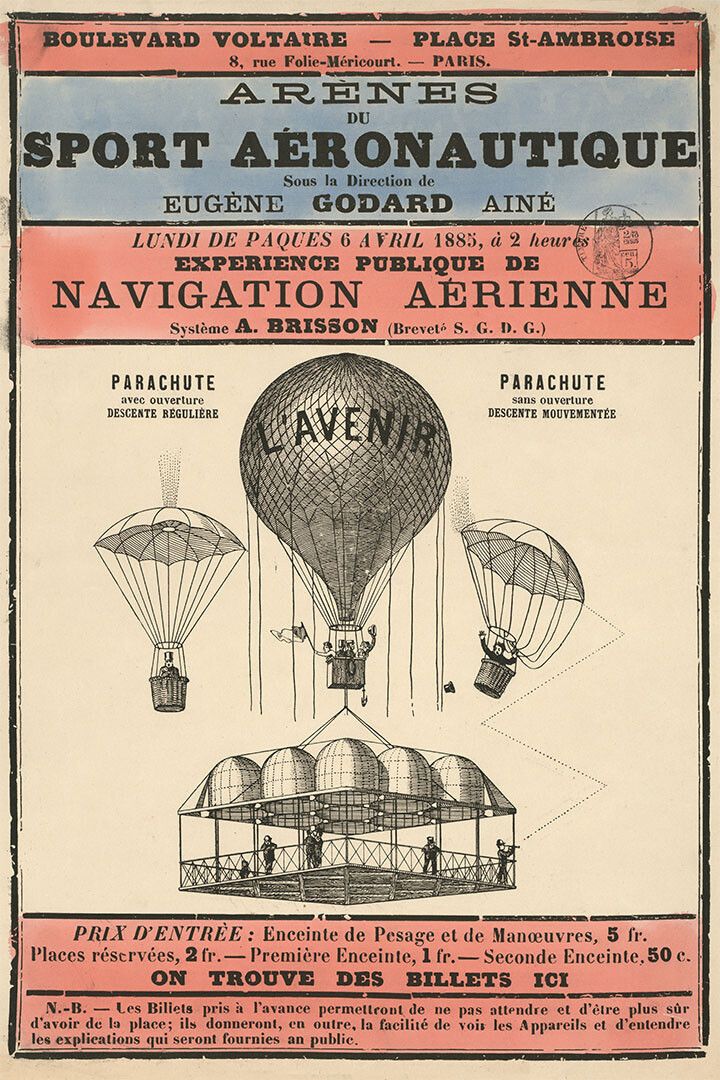 1880S Sport Aeronautique Hot Air Balloon Parachute Jump Magnet