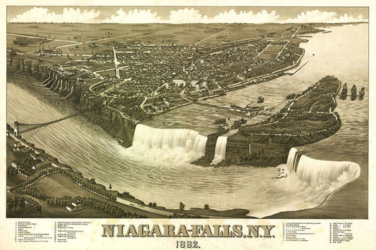 1882 Niagara Falls New York Vintage Old Panoramic Map Wall Art Poster