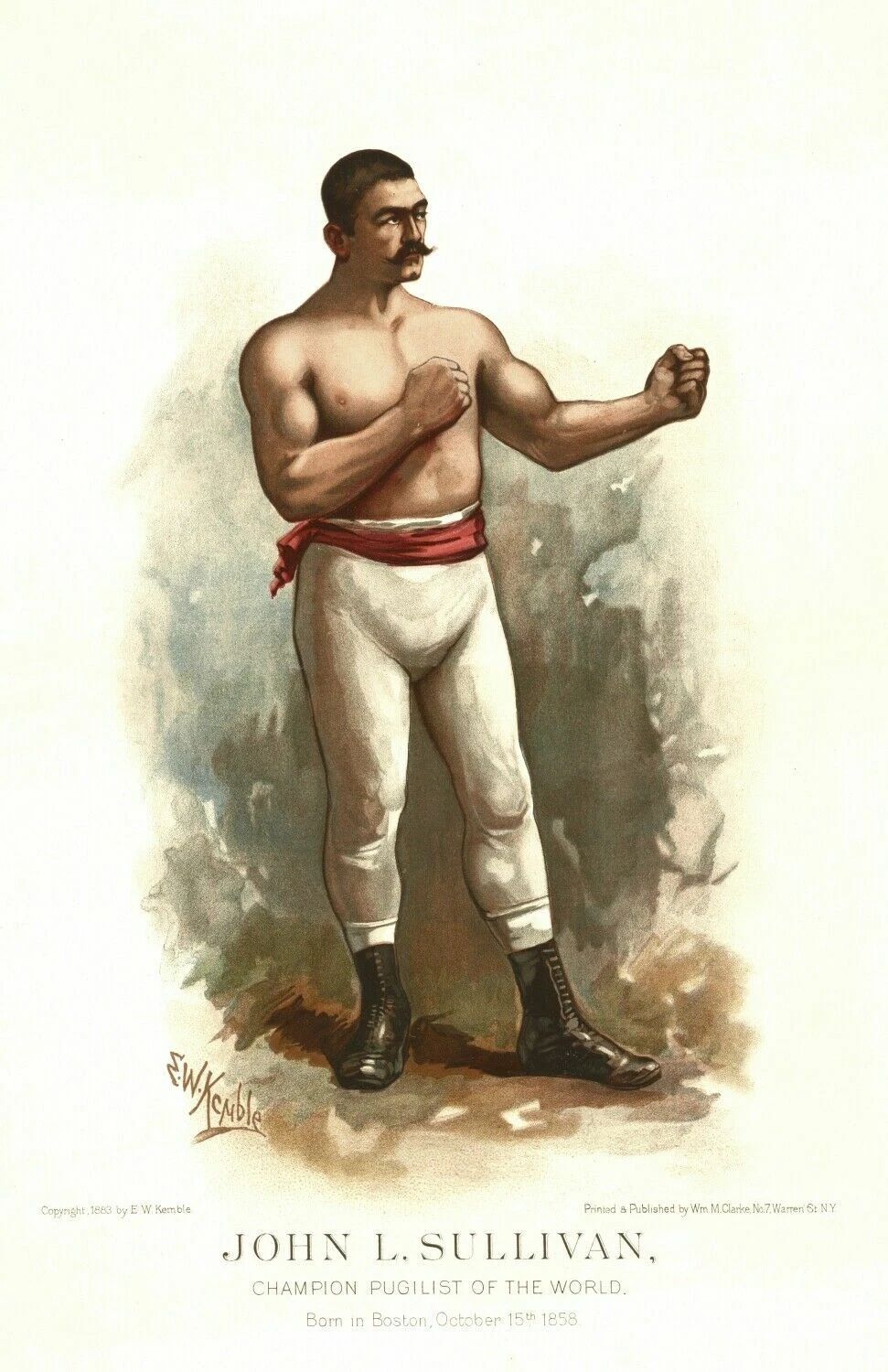 1883 John Sullivan Champion Pugilist Boxer Fighter Retro Art Print Picture
