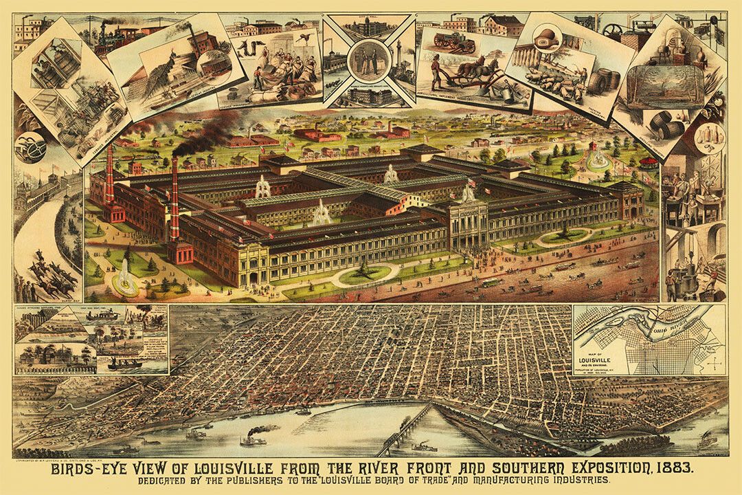 1883 Louisville Kentucky Vintage Old Panoramic City Map Wall Poster