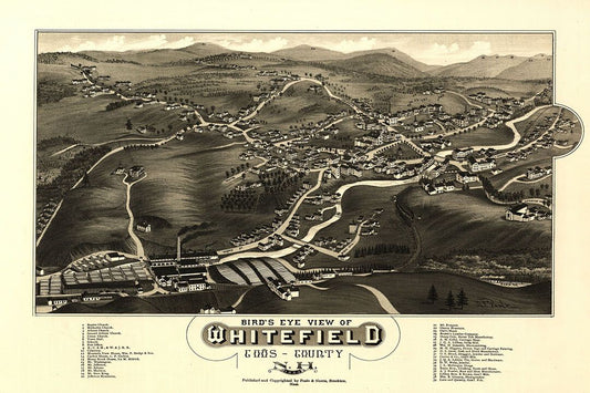 1883 Whitefield Goos County Vintage Old Panoramic Map Wall Art Poster