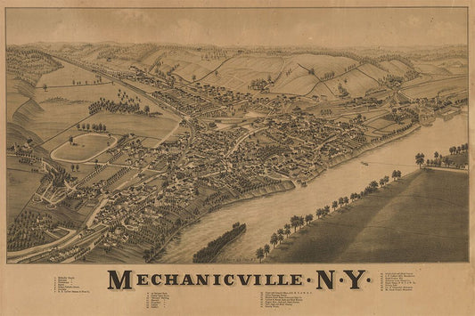 1885 Mechanicville New York Vintage Old Panoramic Map Keychain