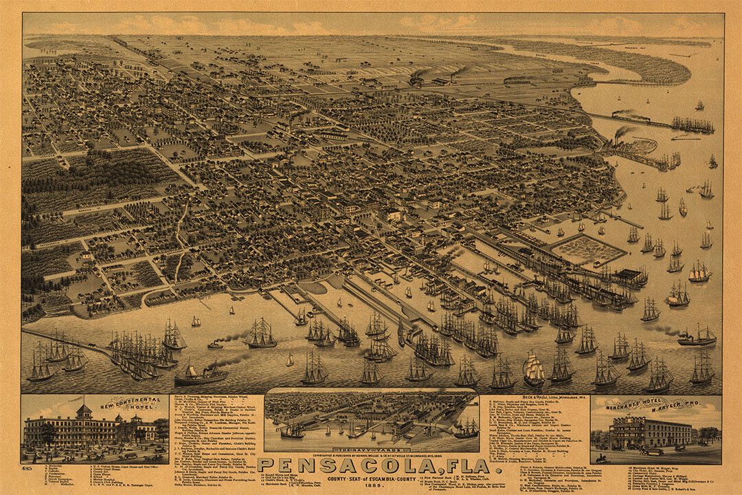 1885 Pensacola Florida Vintage Old Panoramic City Map Magnet