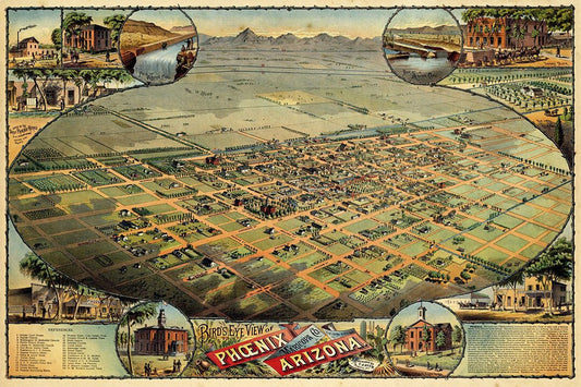 1885 Phoenix Arizona Vintage Old Panoramic City Map Magnet