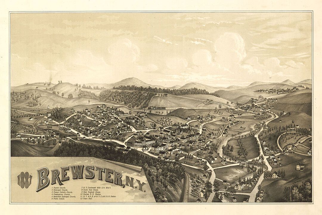 1887 Brewster New York Vintage Old Panoramic City Map Wall Art Poster