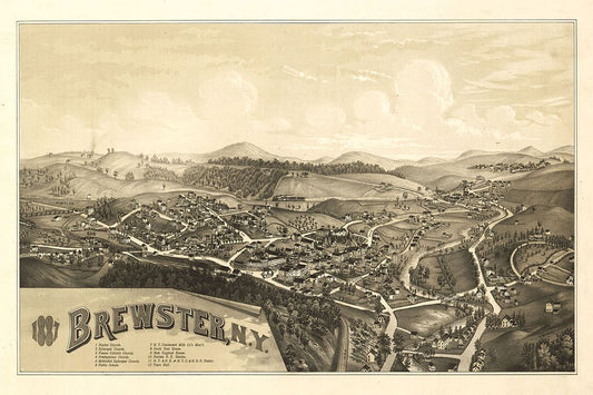 1887 Brewster New York Vintage Old Panoramic City Map Wall Art Poster