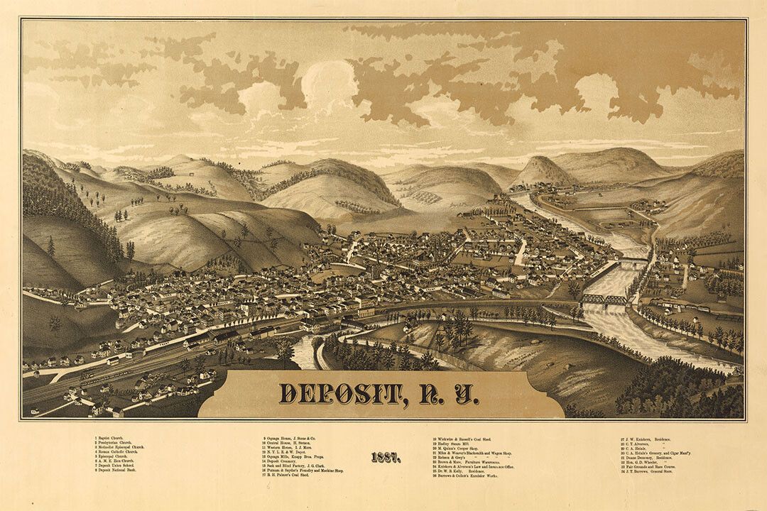 1887 Deposit New York Vintage Old Panoramic Ny City Map Wall Poster