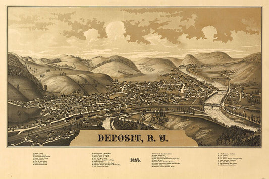1887 Deposit New York Vintage Old Panoramic Ny City Map Magnet