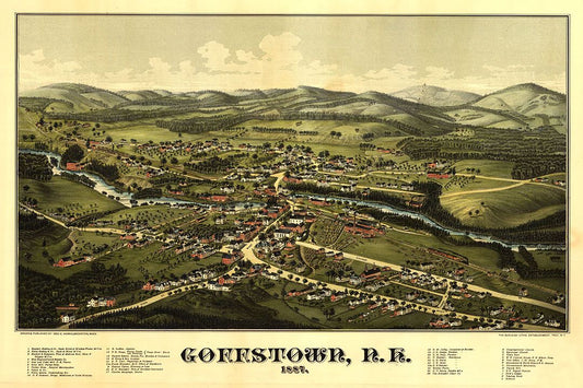 1887 Goffstown New Hampshire Vintage Old Panoramic Map Wall Art Poster