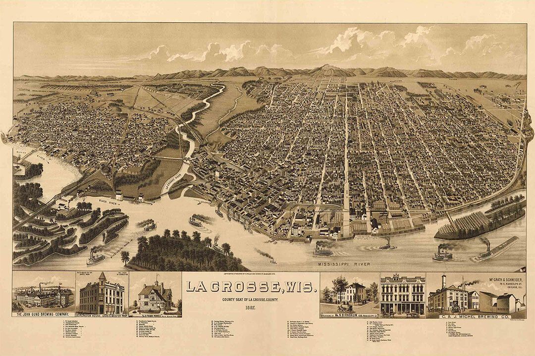 1887 La Crosse Wisconsin Vintage Old Panoramic City Map Keychain