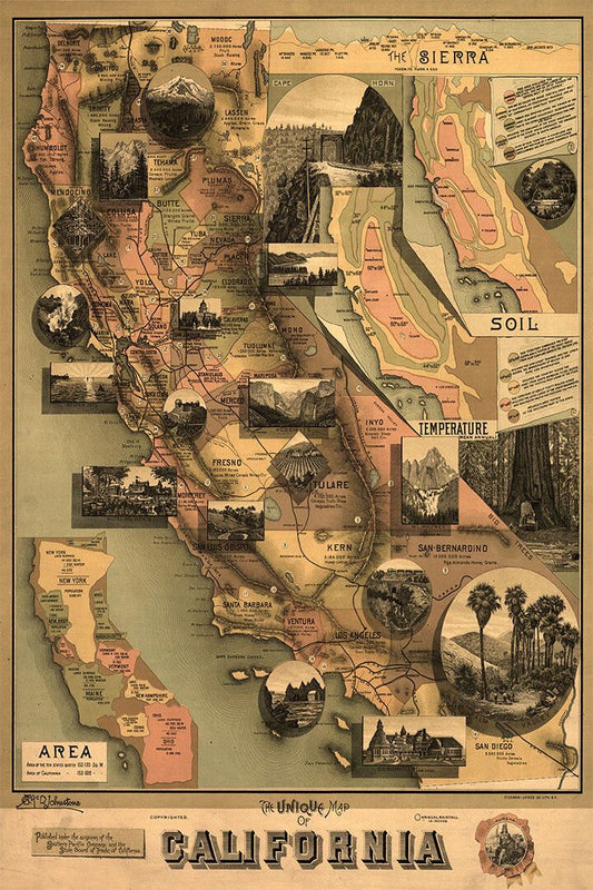 1888 The Unique Map Of California History Magnet