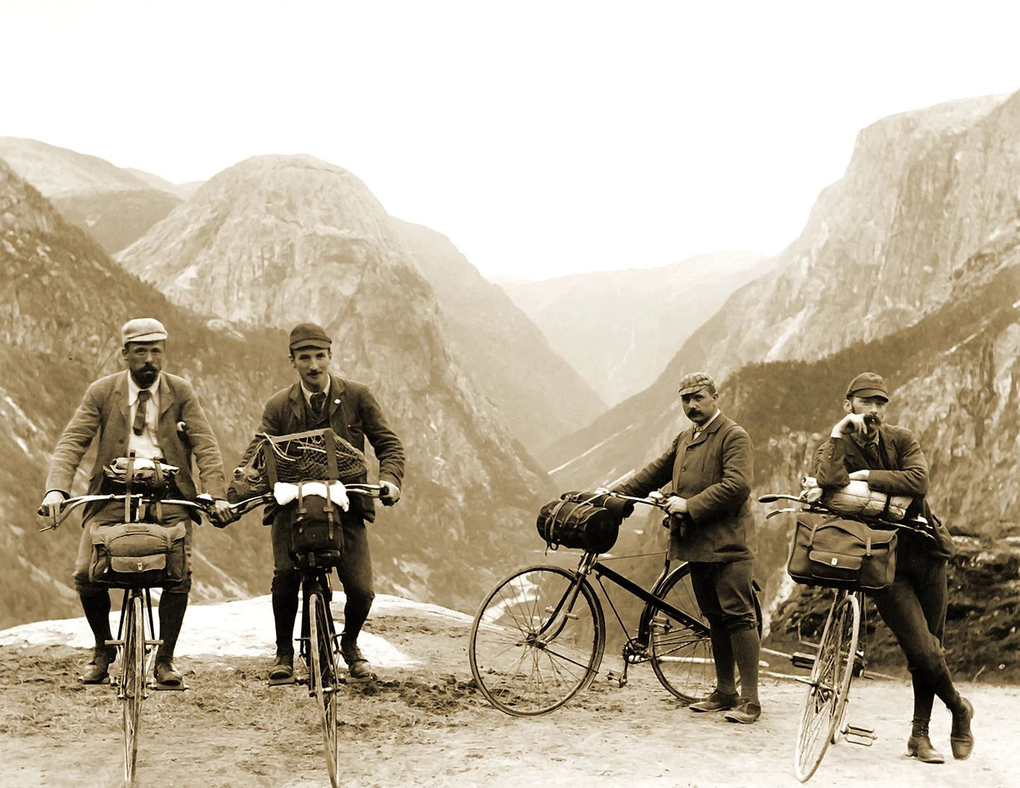 1890 Four Men On Bike Ride Norway Vintage Retro Old Keychain Reprint