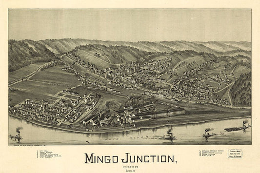 1890 Mingo Junction Ohio Vintage Old Panoramic City Mapwall Art Poster