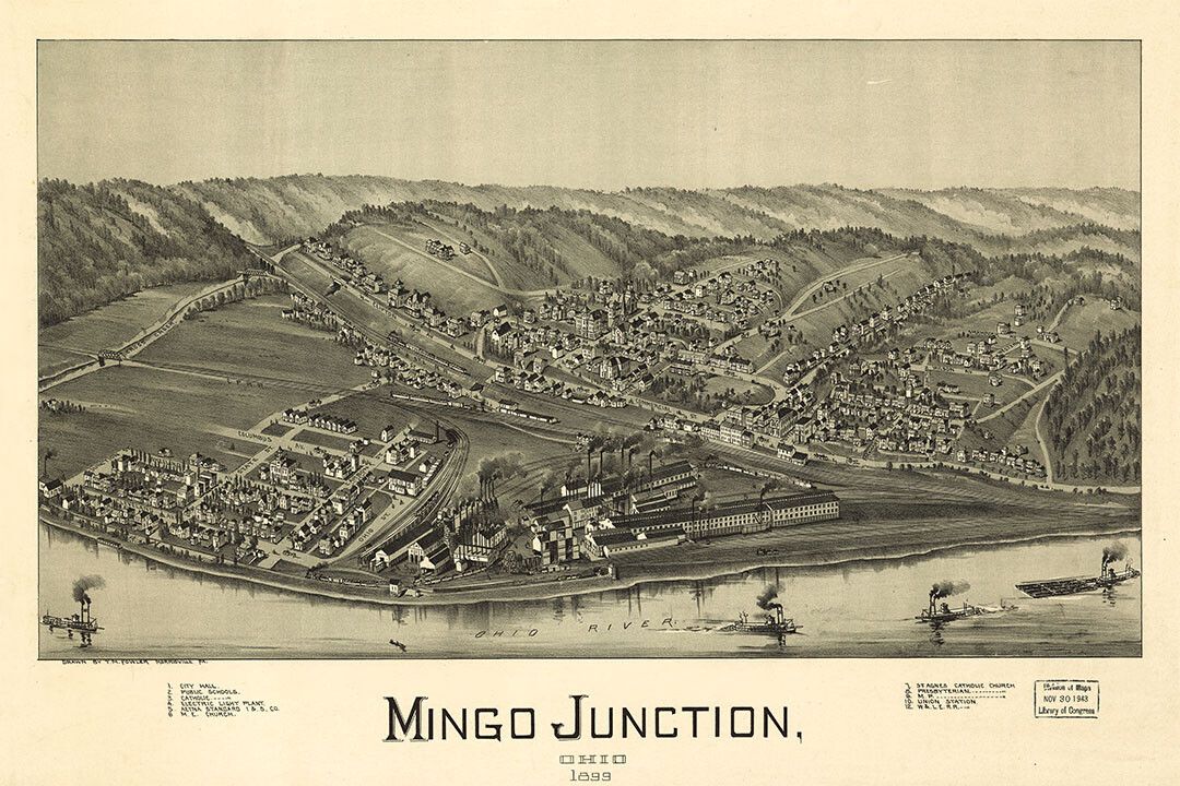 1890 Mingo Junction Ohio Vintage Old Panoramic City MapMagnet