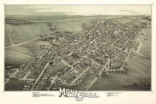 1890 Montrose Susquehanna Historic Panaromic Old City Map Keychain