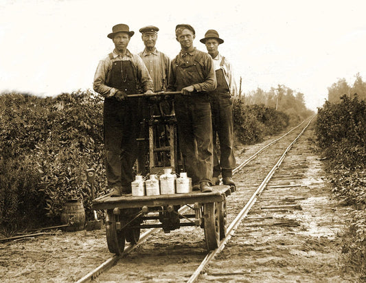 1890'S Men Riding A Handcar Manistee Mi Old Magnet Reprint