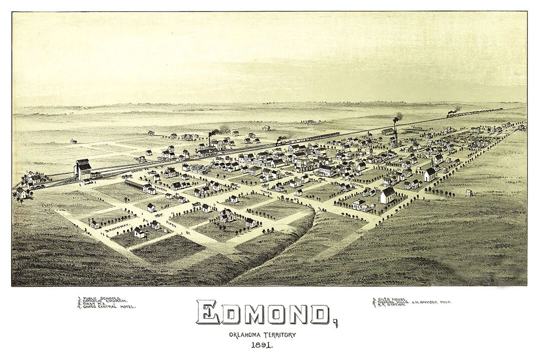 1891 Edmond Oklahoma Vintage Old Panoramic City Map Wall Art Poster