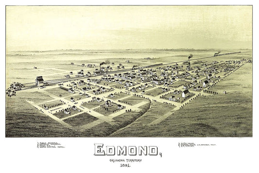 1891 Edmond Oklahoma Vintage Old Panoramic City Map Magnet