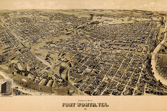 1891 Fort Worth Texas Vintage Old Panoramic City Map Magnet