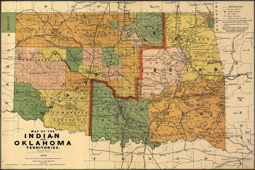 1892 Indian Territory Historic Vintage Style Oklahoma Map Keychain