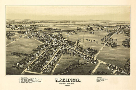 1893 Macungie Pennsylvania Vintage Old Panoramic City Map Wall Poster