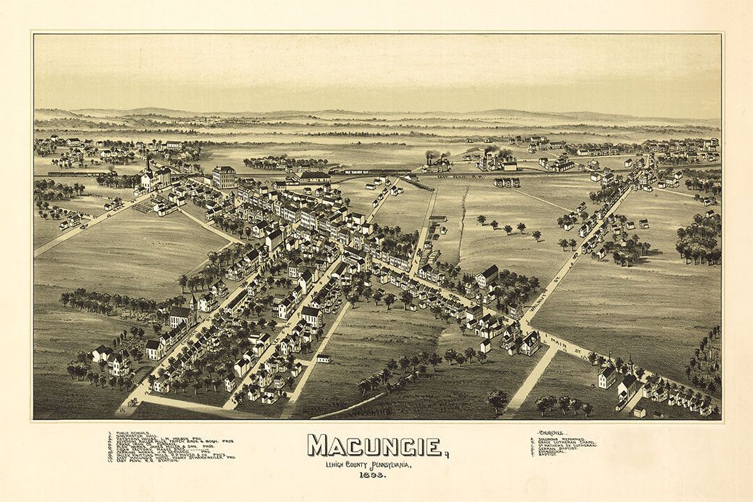 1893 Macungie Pennsylvania Vintage Old Panoramic City Map Jigsaw Puzzle