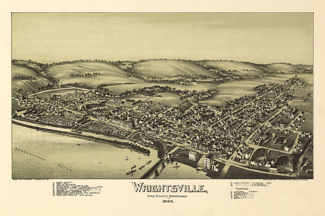 1894 Wrightsville Pennsylvania Vintage Old Panoramic Map Wall Poster