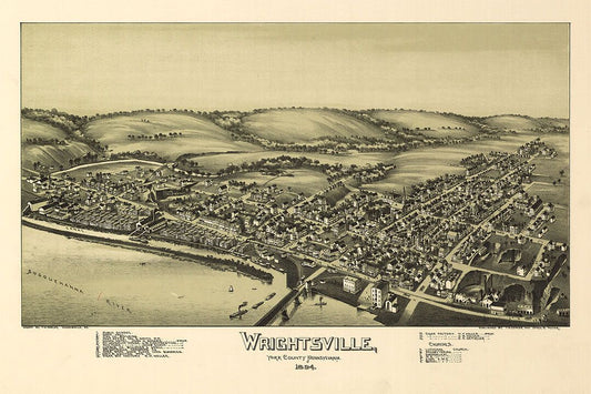 1894 Wrightsville Pennsylvania Vintage Old Panoramic Map Wall Poster