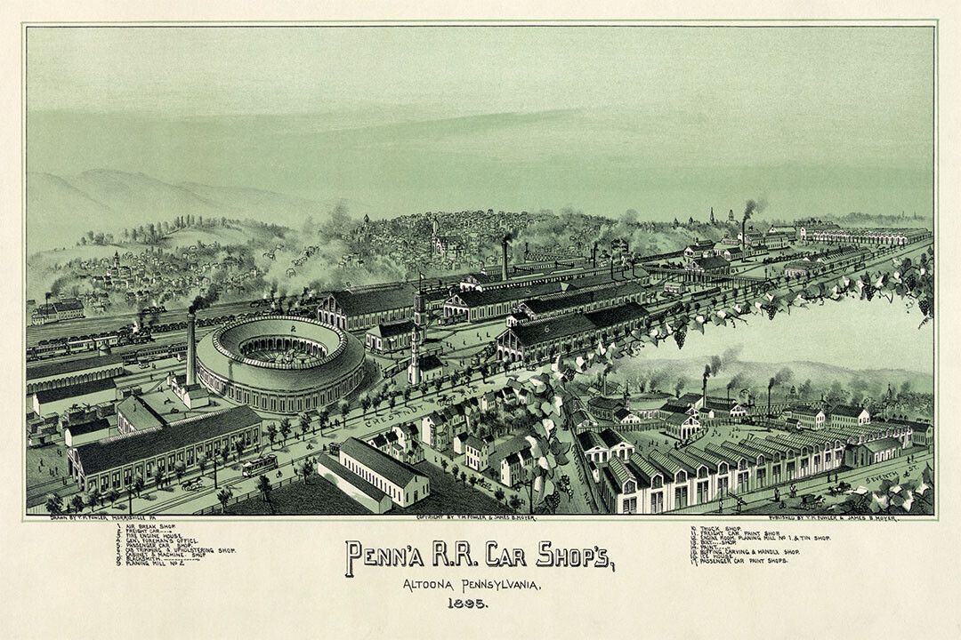 1895 Altoona Pennsylvania Vintage Old Panoramic City Map Wall Poster