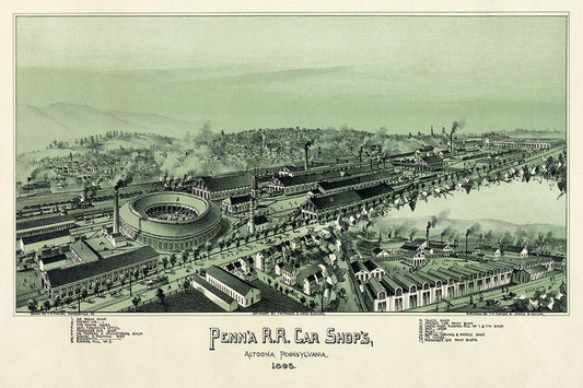 1895 Altoona Pennsylvania Vintage Old Panoramic City Map Wall Poster