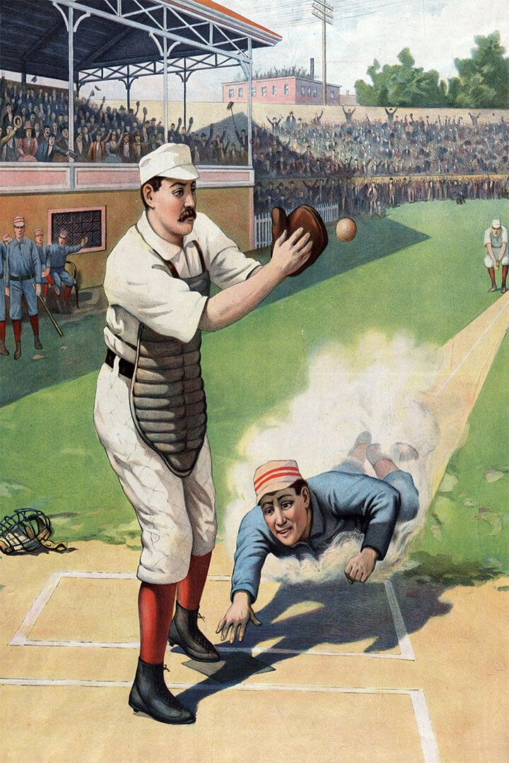 1897 Baseball Player Slide Print Vintage Style Sports Keychain