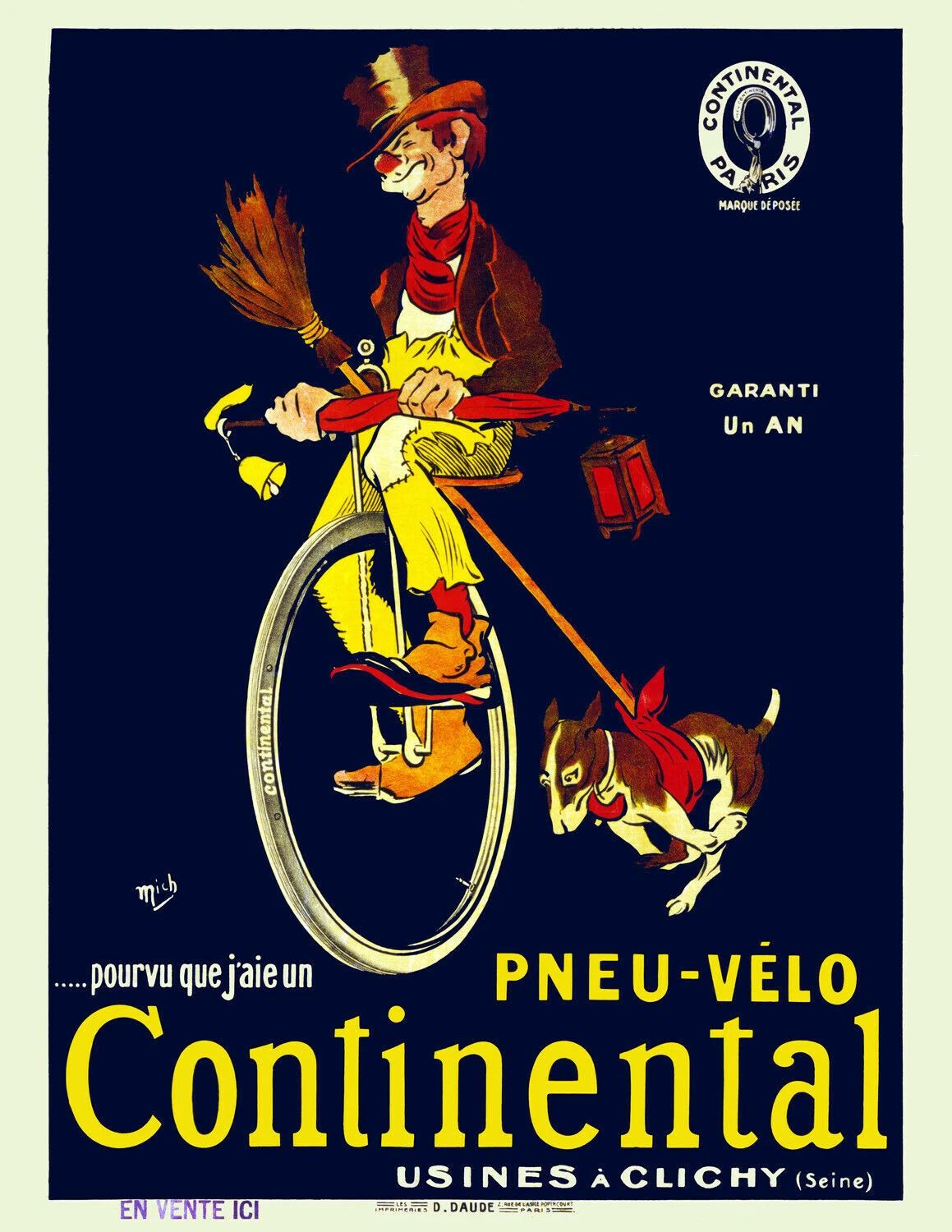 1900 French Continental Bicycle Tire Ad Magnet Art Print Reprint