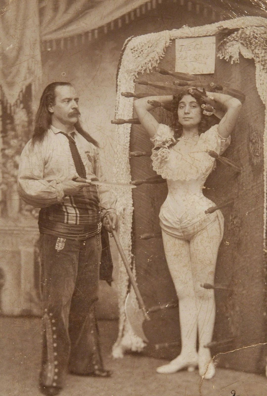 1900 Knife Thrower And Assistant Old Vintage Photo Reprint