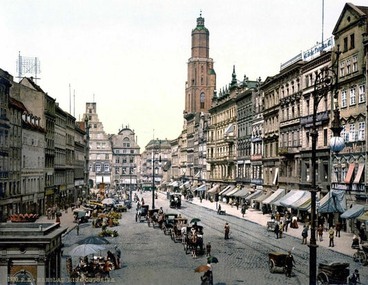 1900 Market Place Breslau Germany Vintage Art Print Reprint
