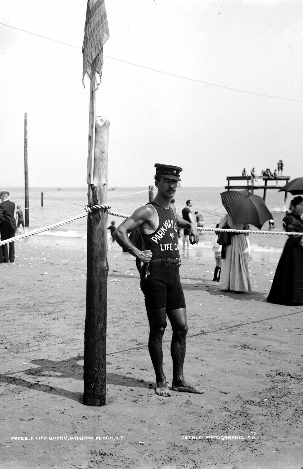 1906 Life Guard, Brighton Beach, Ny Vintage Photograph 8 X 11.5 Reprint
