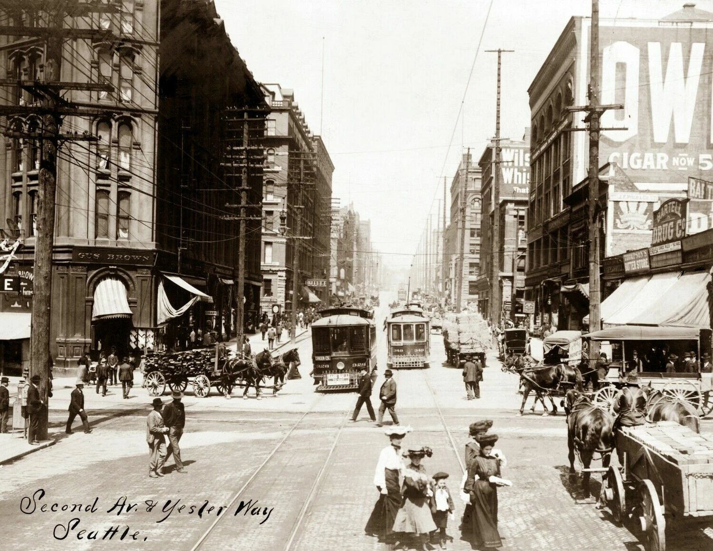 1904 Second Ave & Yesler Way Seattle Washington Vintage Magnet Reprint