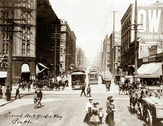 1904 Second Ave & Yesler Way Seattle Washington Vintage Magnet Reprint